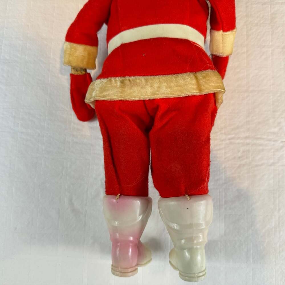 Vintage Santa Claus Figurine 13 in Red & White Fabric Outfit white Plastic Boots - Picture 10 of 12